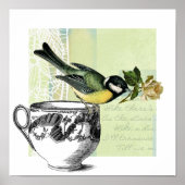  vogel met Roos Collage Art Prints (Voorkant)