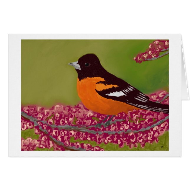 Vogel met roze bloemen (Voorkant Horizontaal)