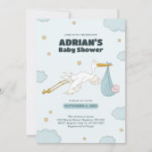 Vogel met Schattige Kind Het is een jongensuitnodi Kaart (Voorkant)