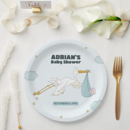 Vogel met Schattige Kind Het is een jongensuitnodi Papieren Bordje