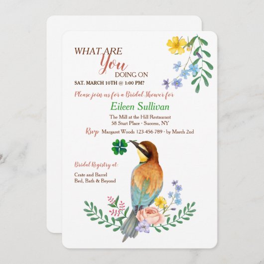 Vogel met Shamrock uitnodiging (Voorkant / Achterkant)