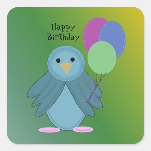 Vogel met verjaardagsballonnen vierkante sticker (Voorkant)