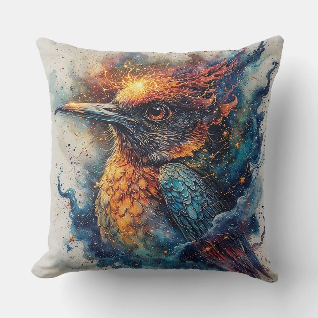Vogel Met Vuurrode Kleuren en Intens Contrast Kussen (Voorkant)