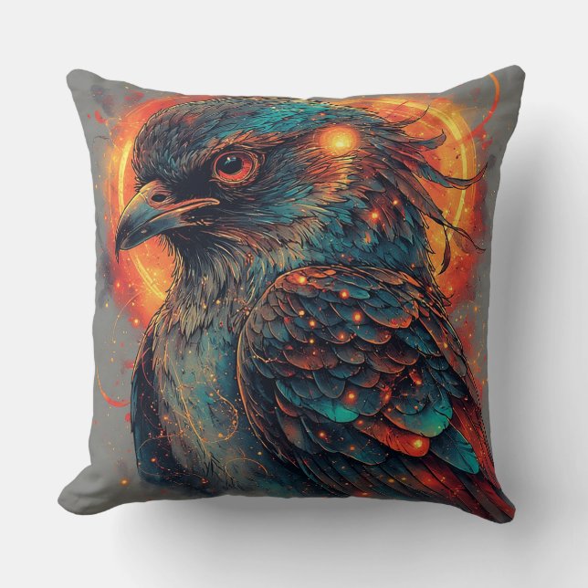 Vogel Met Vuurrode Kleuren en Intens Contrast Kussen (Voorkant)