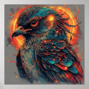 Vogel Met Vuurrode Kleuren en Intens Contrast Poster