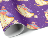 Vogel met winterPet op Paars Cadeaupapier (Rol Hoek)
