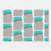 Vogel met worm, lucht met wolken, inpakpapier (Voorkant 2)