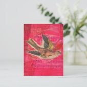 Vogel Mixed Media Heet Roze Achtergrond Briefkaart (Staand voorkant)