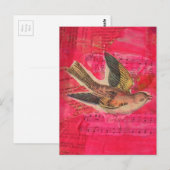 Vogel Mixed Media Heet Roze Achtergrond Briefkaart (Voorkant / Achterkant)