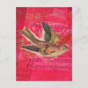 Vogel Mixed Media Heet Roze Achtergrond Briefkaart