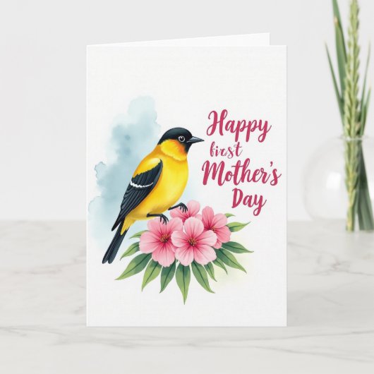 Vogel Moederdagkaart met Bloemen Kaart (Voorkant)
