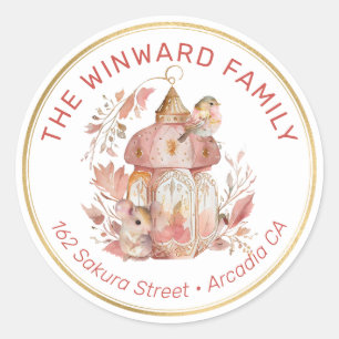 Vogel, Muis, en Boho Bloemlantaarn Ronde Sticker
