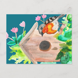Vogel naast het huis briefkaart