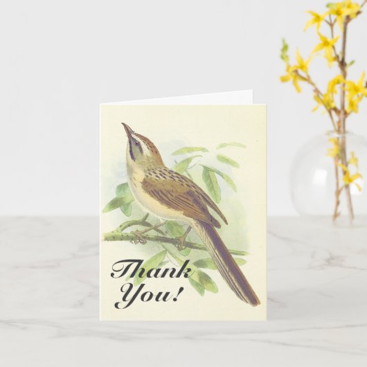 Vogel neergestreken op een tak, "Dank je!" Kaart (Gele Bloem)