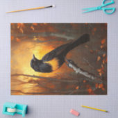 Vogel neergestreken op tak in herfstbos tissuepapier (Craft)