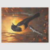 Vogel neergestreken op tak in herfstbos tissuepapier (Voorkant)