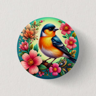 Vogel Neerzittend Te midden van Kleurrijke Bloemen Ronde Button 3,2 Cm
