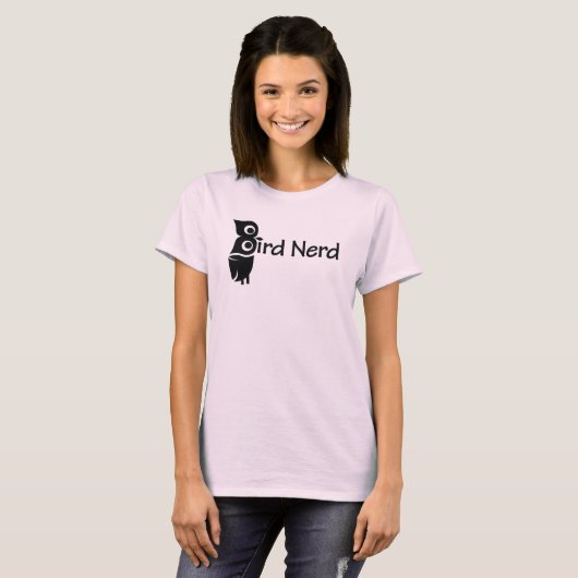 Vogel Nerd en Uil Roze T-shirt (Voorkant volledig)