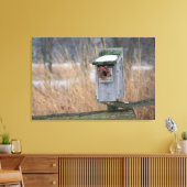 Vogel, nestbox met vakantieadem in de winter canvas afdruk (Insitu (Woonkamer))
