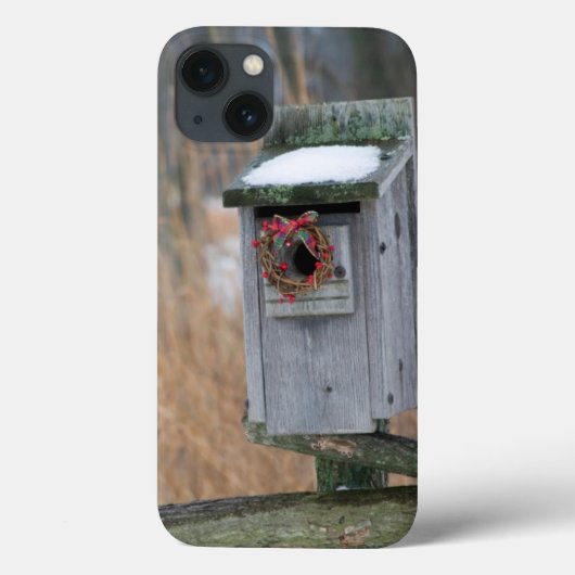 Vogel, nestkast met kerstkrans in de winter Case-Mate iPhone case (Achterkant)