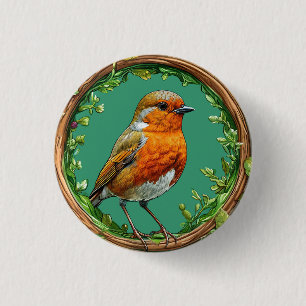 Vogel Omlijst Door Kleurrijke Bloem Cadeau Voor Vo Ronde Button 3,2 Cm