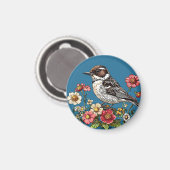Vogel omlijst door levendige bloemen magneet (Voorkant / Achterkant)