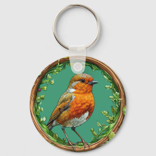 Vogel omlijst door levendige bloemen sleutelhanger