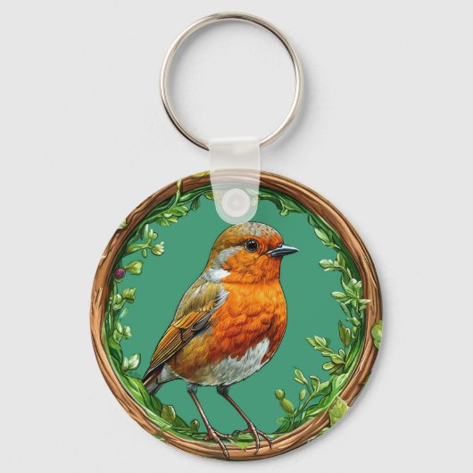 Vogel omlijst door levendige bloemen sleutelhanger (Voorkant)