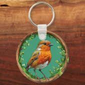 Vogel omlijst door levendige bloemen sleutelhanger (Achterkant)