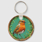 Vogel omlijst door levendige bloemen sleutelhanger (Achterkant)