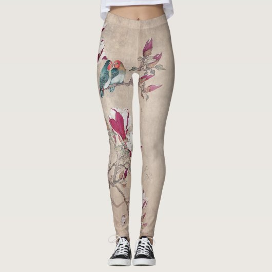 vogel op blad leggings (Voorkant)