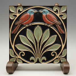 Vogel op bloemen Art Deco Nouveau Faux Reliëf Tegeltje