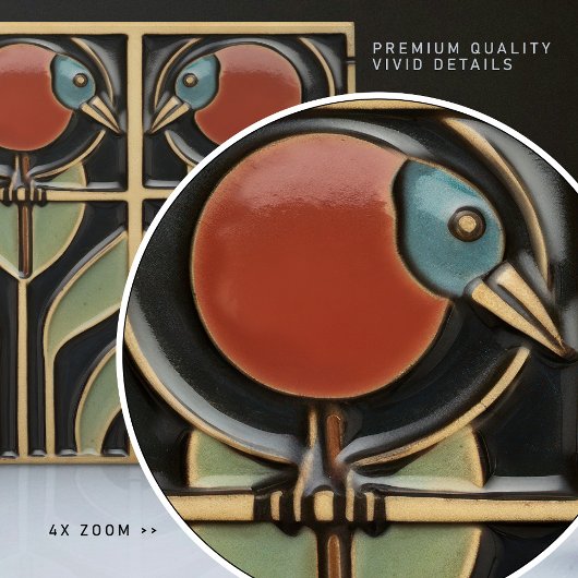 Vogel op Bloemen Art Deco Nouveau Wanddecoratie Tegeltje