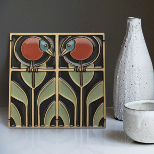 Vogel op bloemen Art Deco Nouveau wanddecoratie Tegeltje