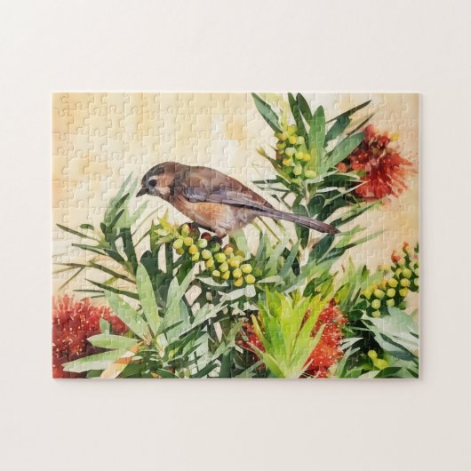 Vogel op bloemen natuur kunstpuzzel legpuzzel (Horizontaal)