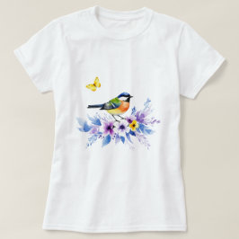 Vogel op bloemen t-shirt