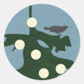 Vogel op boom met lampjes ronde sticker (Voorkant)