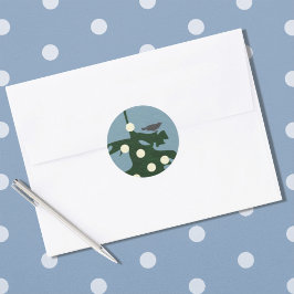 Vogel op boom met lampjes ronde sticker