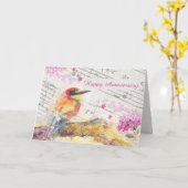 vogel op boomroze bloemen ontkoppelen kaart (Gele Bloem)