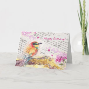 vogel op boomroze bloemen ontkoppelen kaart
