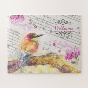 vogel op boomroze bloemen ontkoppelen legpuzzel