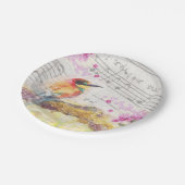 vogel op boomroze bloemen ontkoppelen papieren bordje (Gekanteld)