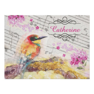 vogel op boomroze bloemen ontkoppelen perfect poster