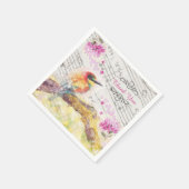  vogel op boomroze bloemen ontkoppelen servet (Hoek)