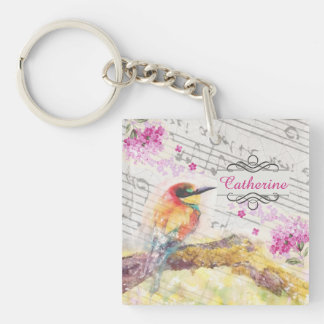  vogel op boomroze bloemen ontkoppelen sleutelhanger