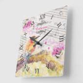vogel op boomroze bloemen ontkoppelen vierkante klok (Hoek)