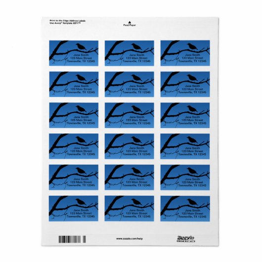 Vogel op Branch Silhouette Etiket (Full Sheet)