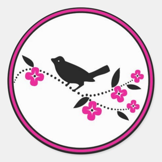 Vogel op Cherry Blossom Branch Ronde Sticker (Voorkant)