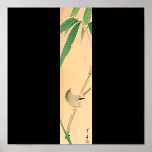 Vogel op de Bamboeboom van Seitei Watanabe 1851-19 Poster (Voorkant)