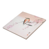 Vogel op de Wapende Cherry - Shidarezakura in koto Tegeltje (Zijkant)